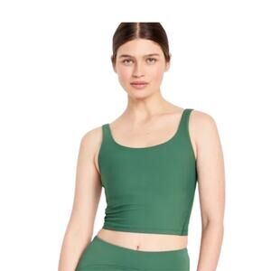 Old Navy PowerSoft Sports Bra Green XS Med. Support Scoop Neck Longline Active